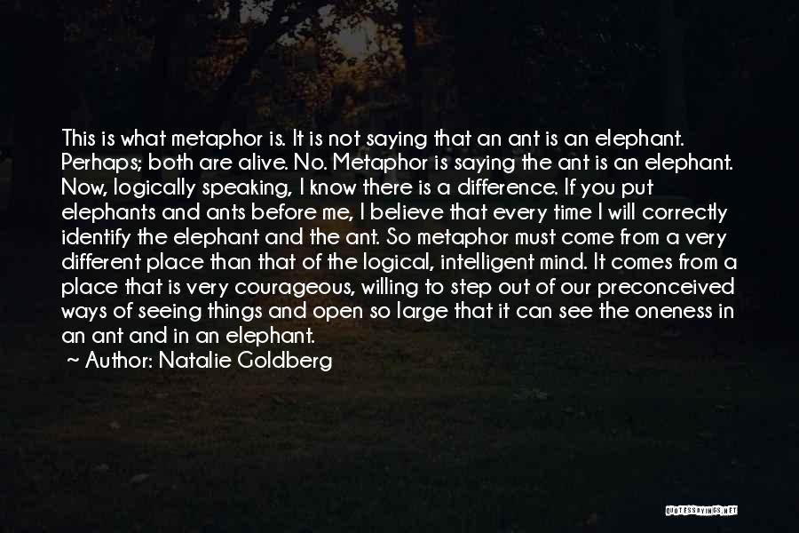 Natalie Goldberg Quotes: This Is What Metaphor Is. It Is Not Saying That An Ant Is An Elephant. Perhaps; Both Are Alive. No.