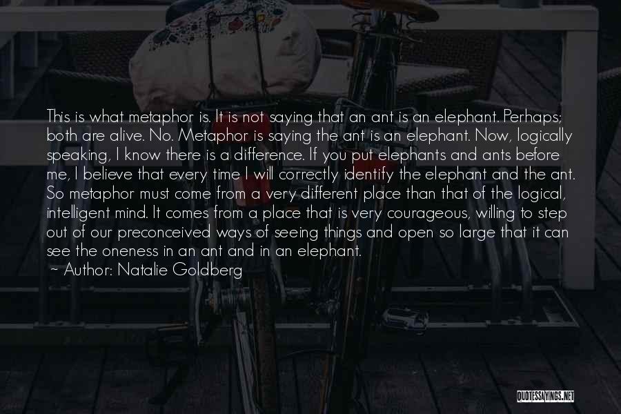 Natalie Goldberg Quotes: This Is What Metaphor Is. It Is Not Saying That An Ant Is An Elephant. Perhaps; Both Are Alive. No.