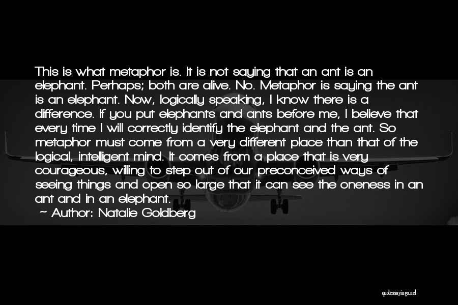 Natalie Goldberg Quotes: This Is What Metaphor Is. It Is Not Saying That An Ant Is An Elephant. Perhaps; Both Are Alive. No.