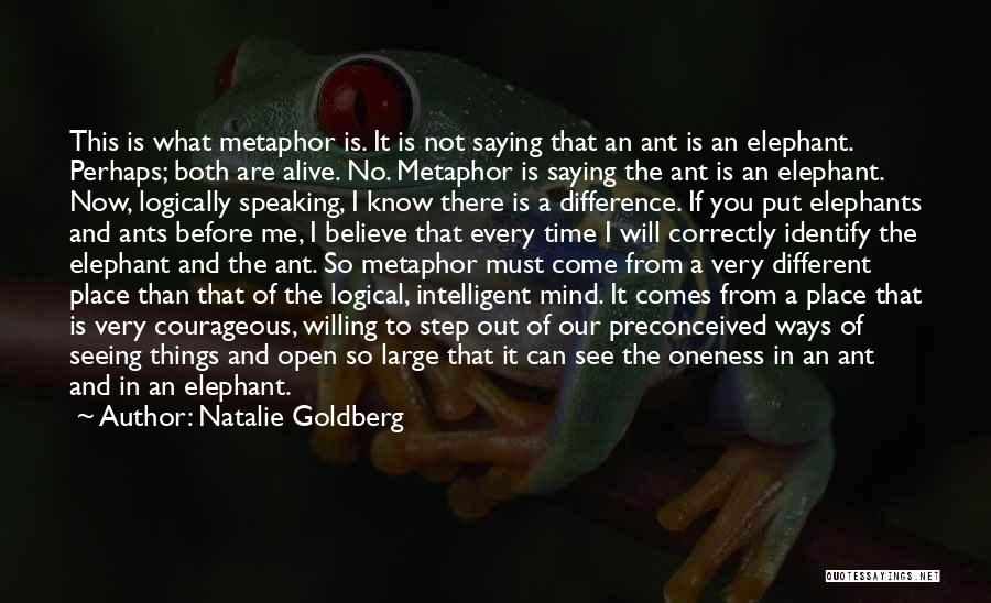 Natalie Goldberg Quotes: This Is What Metaphor Is. It Is Not Saying That An Ant Is An Elephant. Perhaps; Both Are Alive. No.