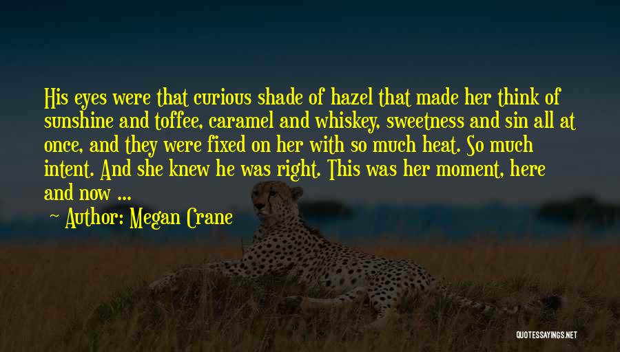 Megan Crane Quotes: His Eyes Were That Curious Shade Of Hazel That Made Her Think Of Sunshine And Toffee, Caramel And Whiskey, Sweetness