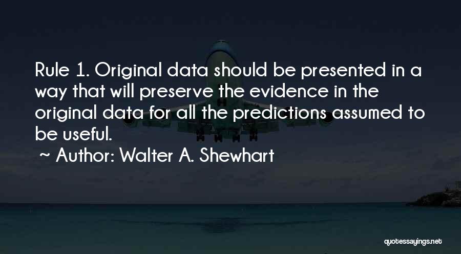 Walter A. Shewhart Quotes: Rule 1. Original Data Should Be Presented In A Way That Will Preserve The Evidence In The Original Data For