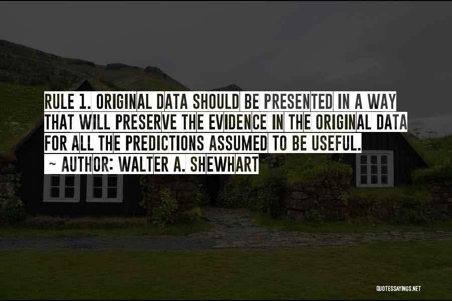 Walter A. Shewhart Quotes: Rule 1. Original Data Should Be Presented In A Way That Will Preserve The Evidence In The Original Data For
