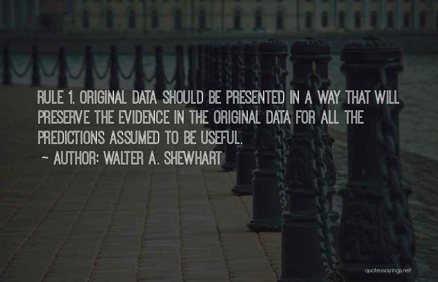 Walter A. Shewhart Quotes: Rule 1. Original Data Should Be Presented In A Way That Will Preserve The Evidence In The Original Data For