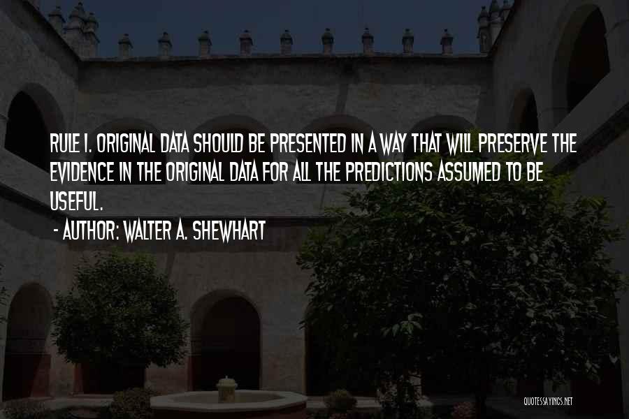 Walter A. Shewhart Quotes: Rule 1. Original Data Should Be Presented In A Way That Will Preserve The Evidence In The Original Data For