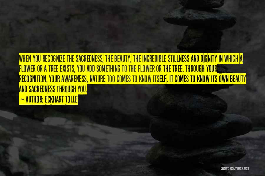 Eckhart Tolle Quotes: When You Recognize The Sacredness, The Beauty, The Incredible Stillness And Dignity In Which A Flower Or A Tree Exists,