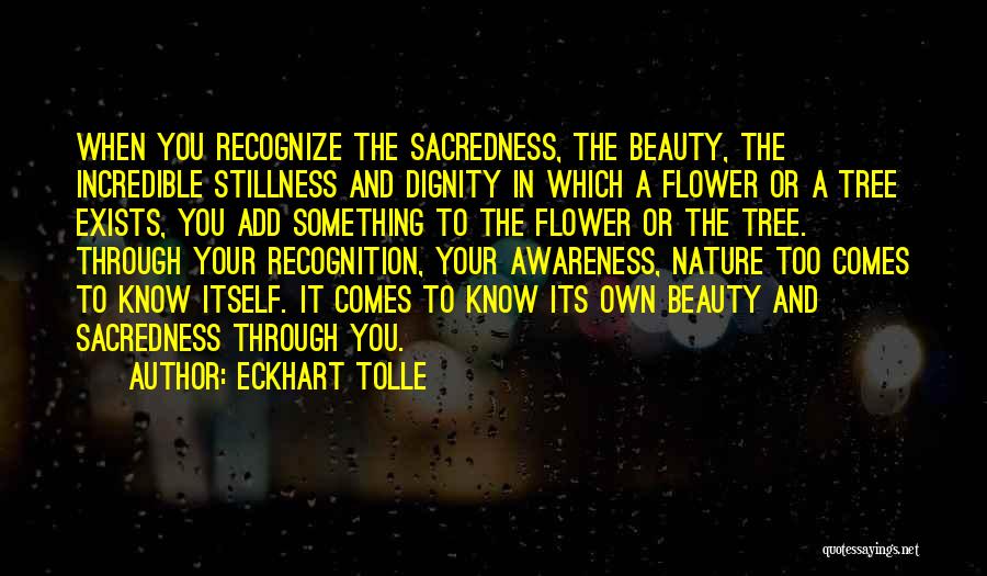 Eckhart Tolle Quotes: When You Recognize The Sacredness, The Beauty, The Incredible Stillness And Dignity In Which A Flower Or A Tree Exists,