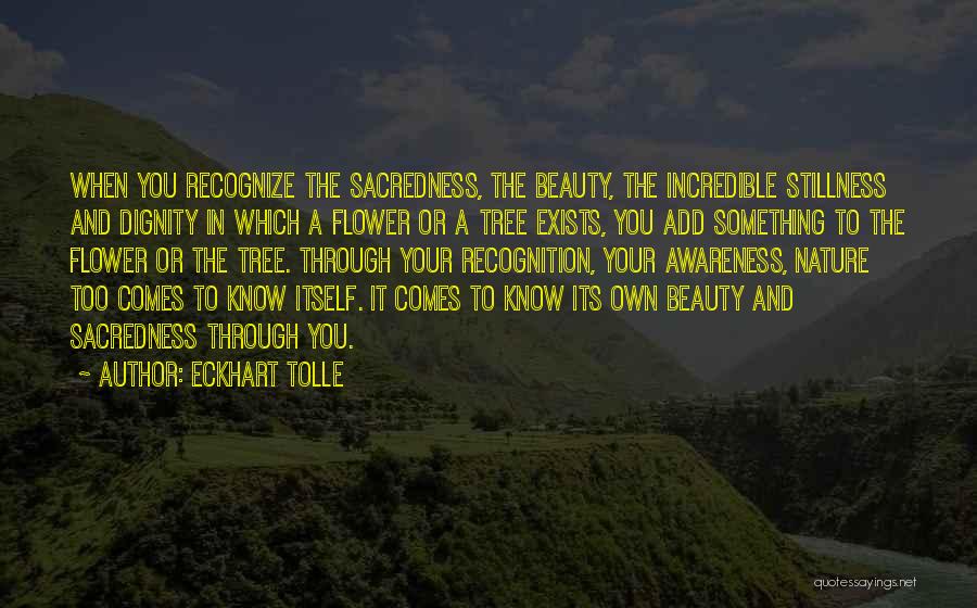 Eckhart Tolle Quotes: When You Recognize The Sacredness, The Beauty, The Incredible Stillness And Dignity In Which A Flower Or A Tree Exists,