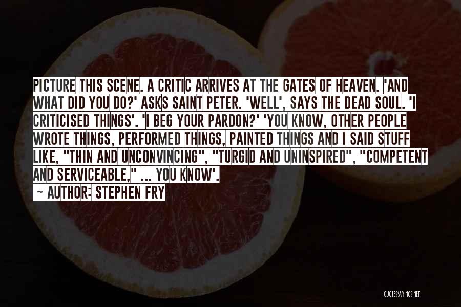 Stephen Fry Quotes: Picture This Scene. A Critic Arrives At The Gates Of Heaven. 'and What Did You Do?' Asks Saint Peter. 'well',
