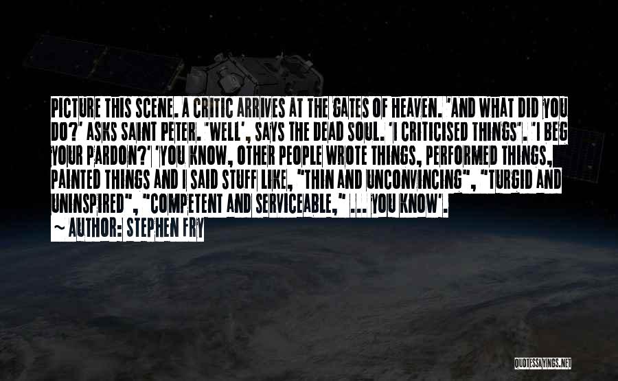 Stephen Fry Quotes: Picture This Scene. A Critic Arrives At The Gates Of Heaven. 'and What Did You Do?' Asks Saint Peter. 'well',