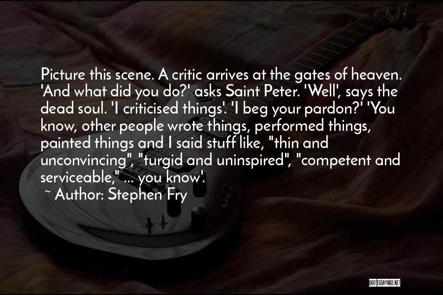Stephen Fry Quotes: Picture This Scene. A Critic Arrives At The Gates Of Heaven. 'and What Did You Do?' Asks Saint Peter. 'well',