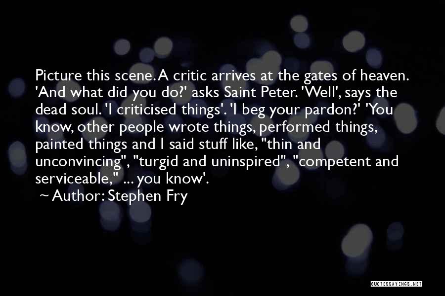 Stephen Fry Quotes: Picture This Scene. A Critic Arrives At The Gates Of Heaven. 'and What Did You Do?' Asks Saint Peter. 'well',