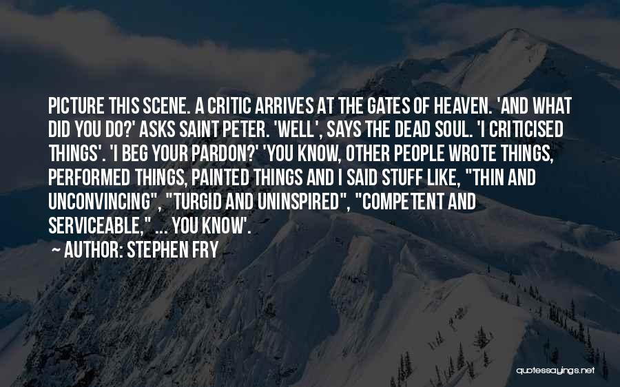 Stephen Fry Quotes: Picture This Scene. A Critic Arrives At The Gates Of Heaven. 'and What Did You Do?' Asks Saint Peter. 'well',