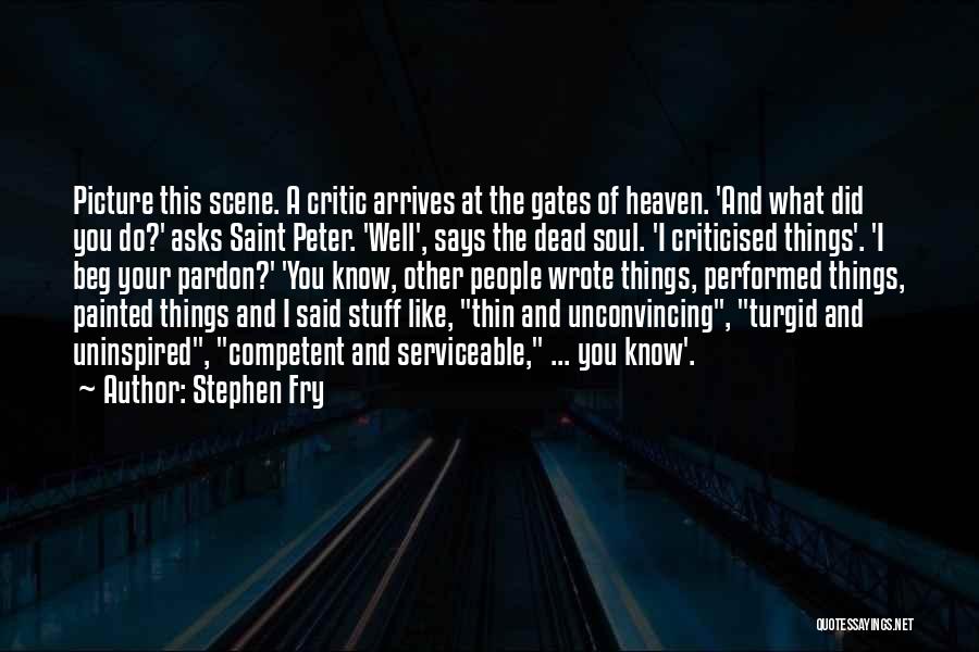 Stephen Fry Quotes: Picture This Scene. A Critic Arrives At The Gates Of Heaven. 'and What Did You Do?' Asks Saint Peter. 'well',