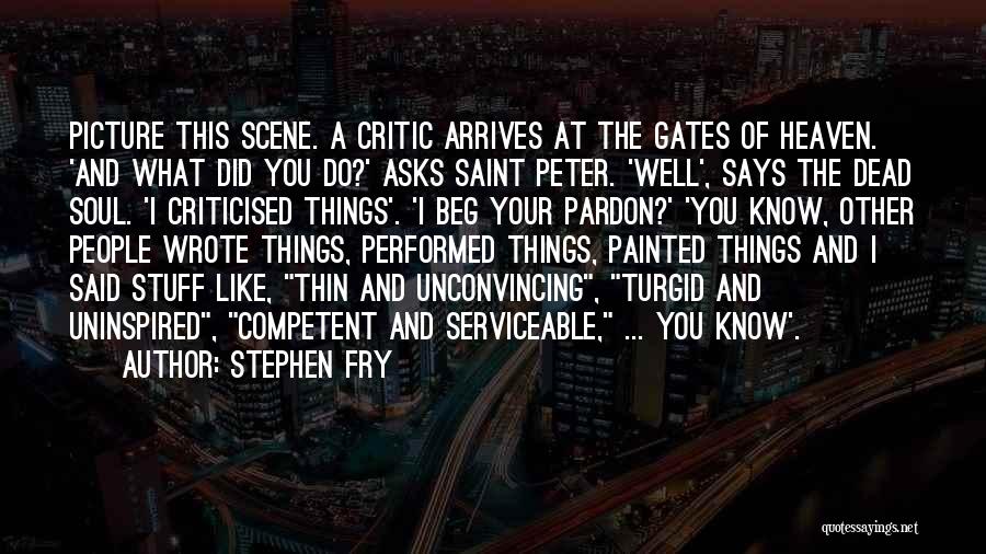Stephen Fry Quotes: Picture This Scene. A Critic Arrives At The Gates Of Heaven. 'and What Did You Do?' Asks Saint Peter. 'well',