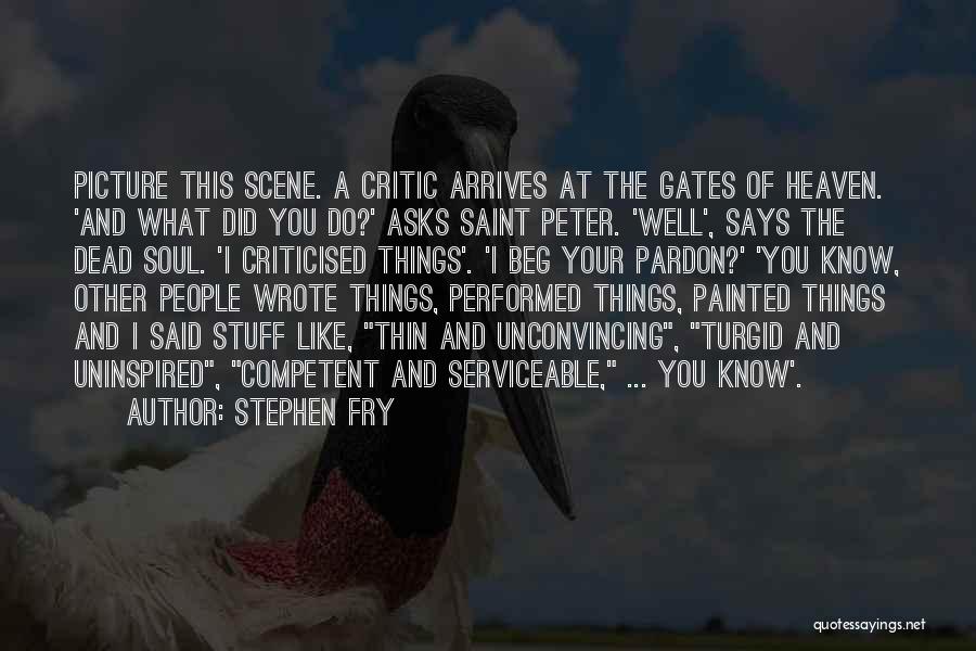 Stephen Fry Quotes: Picture This Scene. A Critic Arrives At The Gates Of Heaven. 'and What Did You Do?' Asks Saint Peter. 'well',
