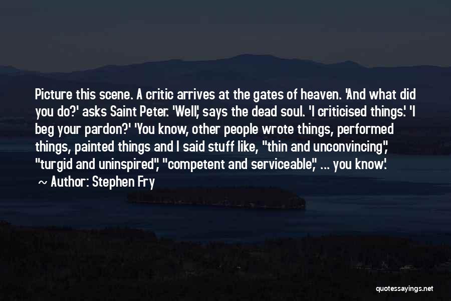 Stephen Fry Quotes: Picture This Scene. A Critic Arrives At The Gates Of Heaven. 'and What Did You Do?' Asks Saint Peter. 'well',