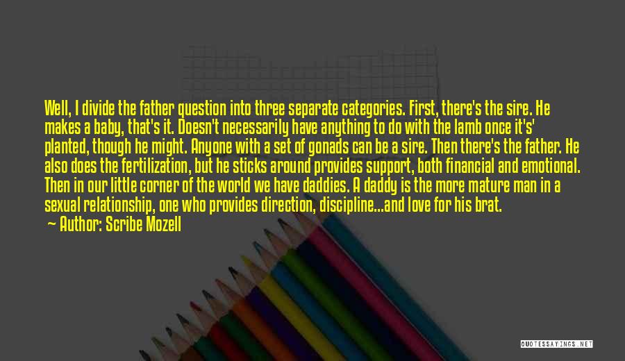 Scribe Mozell Quotes: Well, I Divide The Father Question Into Three Separate Categories. First, There's The Sire. He Makes A Baby, That's It.