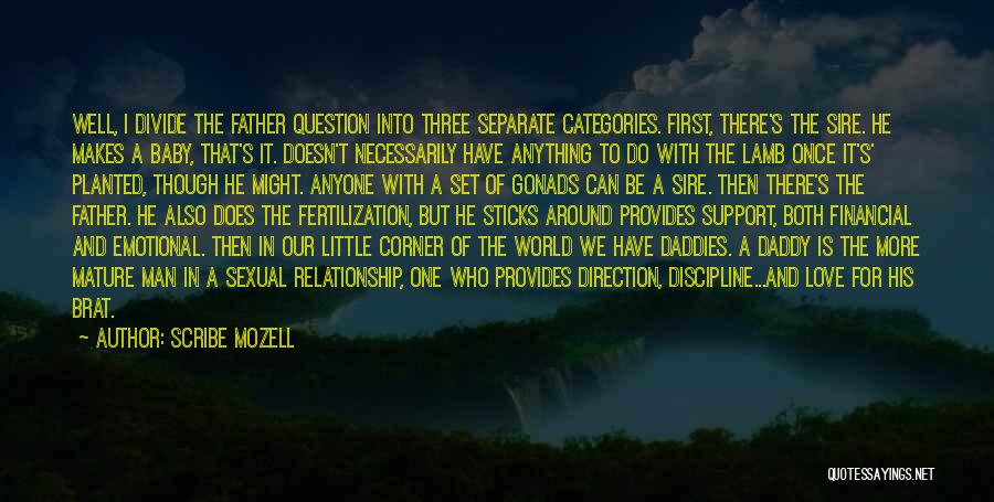 Scribe Mozell Quotes: Well, I Divide The Father Question Into Three Separate Categories. First, There's The Sire. He Makes A Baby, That's It.