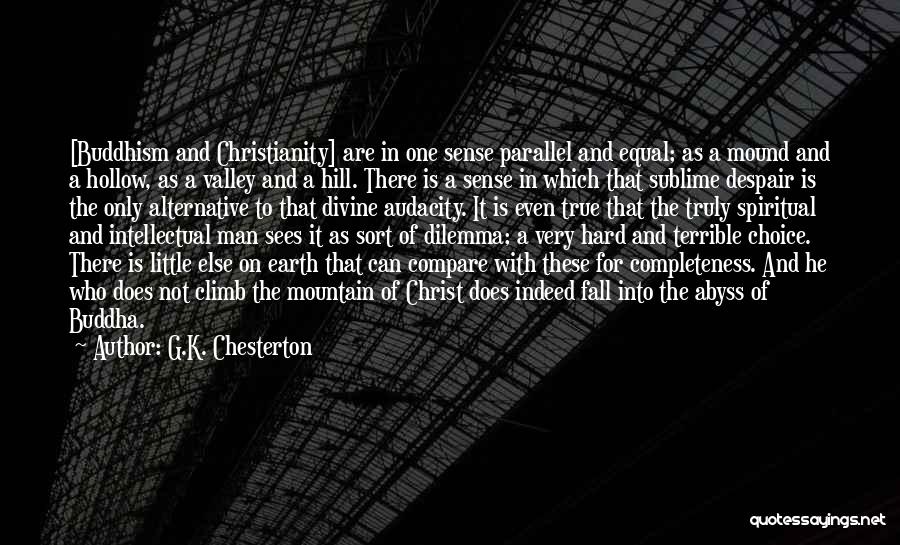 G.K. Chesterton Quotes: [buddhism And Christianity] Are In One Sense Parallel And Equal; As A Mound And A Hollow, As A Valley And