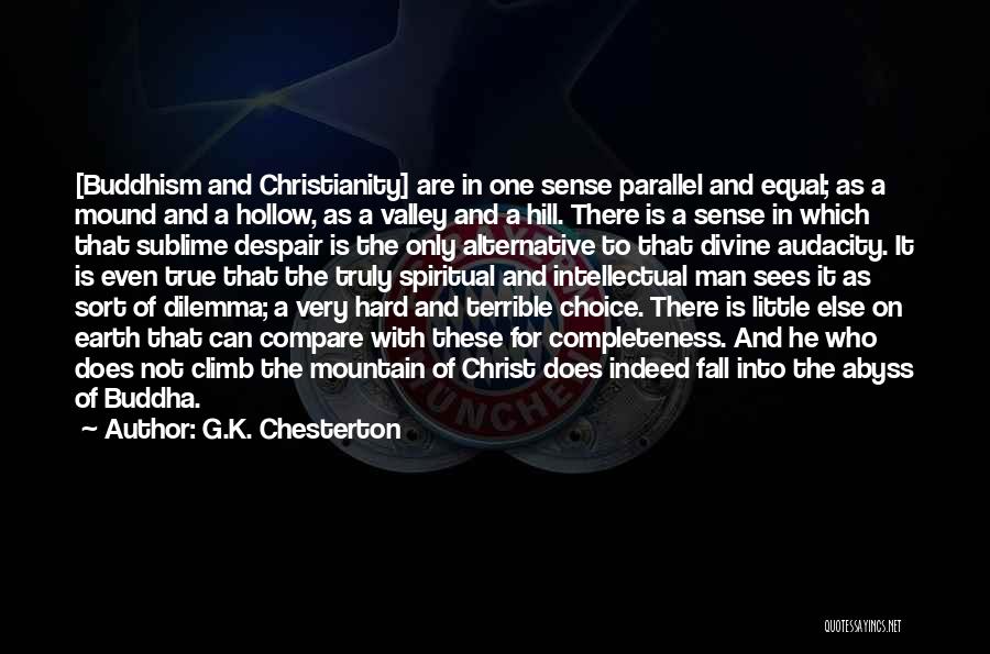 G.K. Chesterton Quotes: [buddhism And Christianity] Are In One Sense Parallel And Equal; As A Mound And A Hollow, As A Valley And