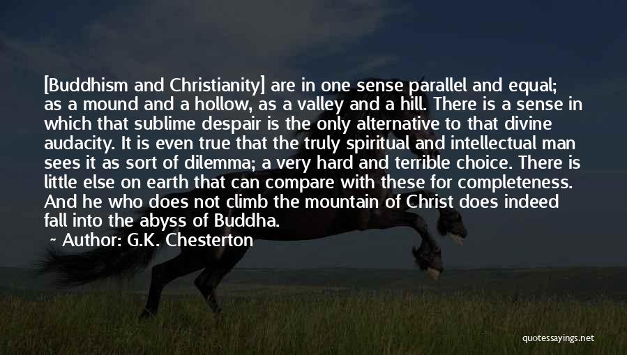 G.K. Chesterton Quotes: [buddhism And Christianity] Are In One Sense Parallel And Equal; As A Mound And A Hollow, As A Valley And
