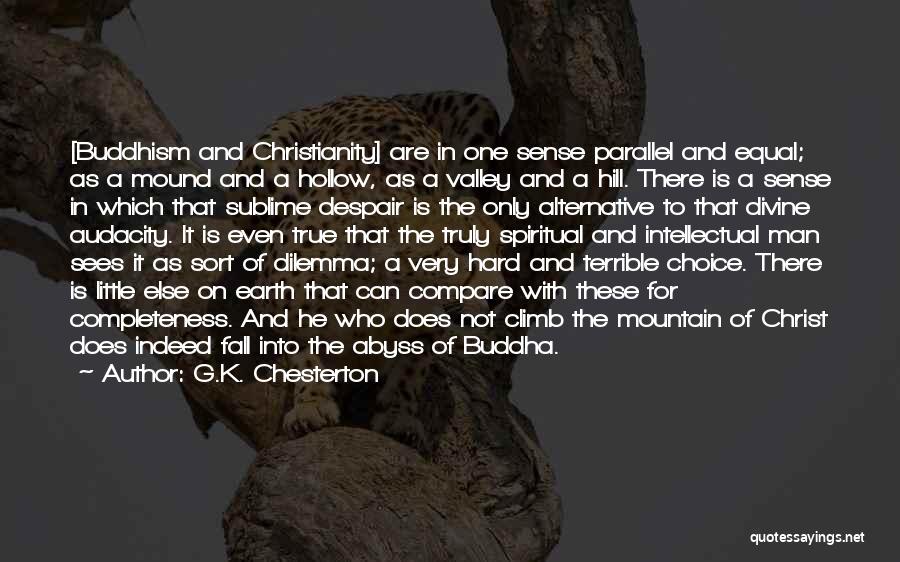 G.K. Chesterton Quotes: [buddhism And Christianity] Are In One Sense Parallel And Equal; As A Mound And A Hollow, As A Valley And