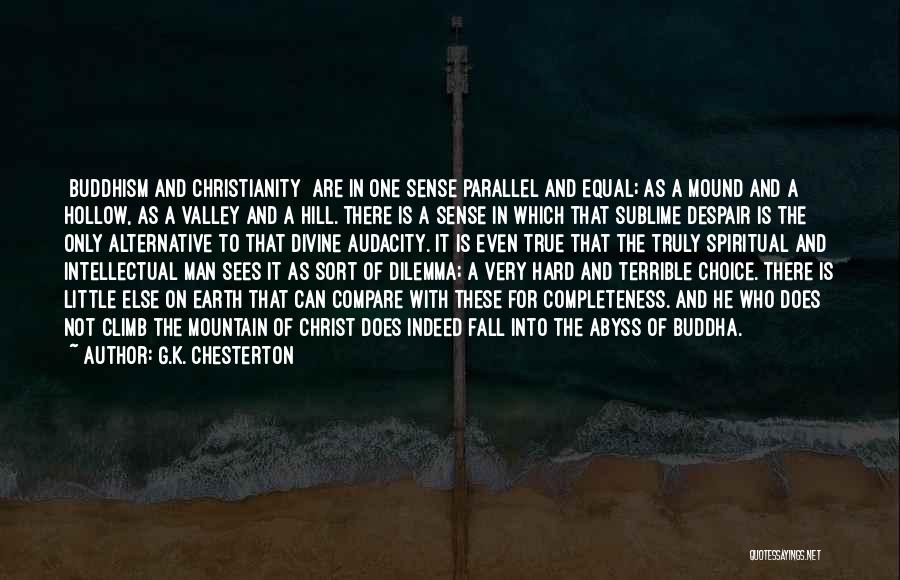 G.K. Chesterton Quotes: [buddhism And Christianity] Are In One Sense Parallel And Equal; As A Mound And A Hollow, As A Valley And