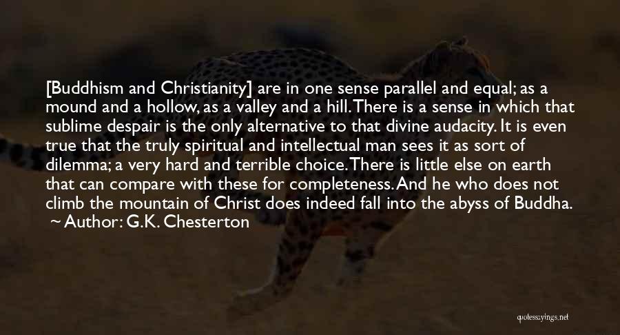 G.K. Chesterton Quotes: [buddhism And Christianity] Are In One Sense Parallel And Equal; As A Mound And A Hollow, As A Valley And