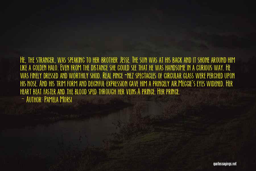 Pamela Morsi Quotes: He, The Stranger, Was Speaking To Her Brother Jesse. The Sun Was At His Back And It Shone Around Him