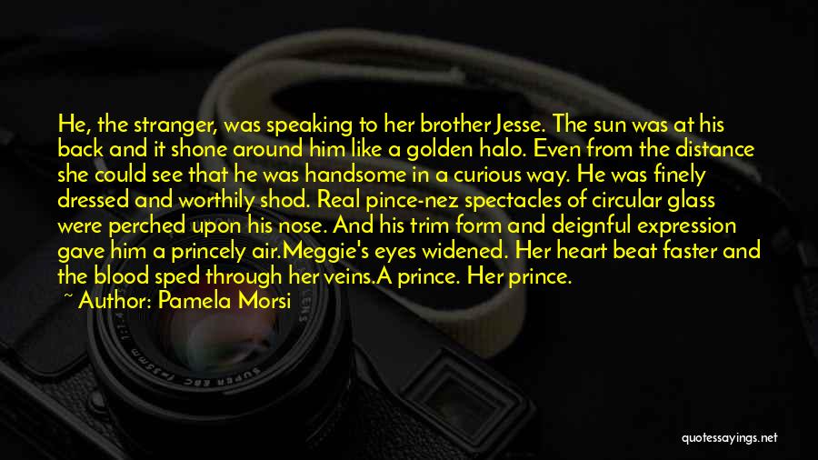 Pamela Morsi Quotes: He, The Stranger, Was Speaking To Her Brother Jesse. The Sun Was At His Back And It Shone Around Him