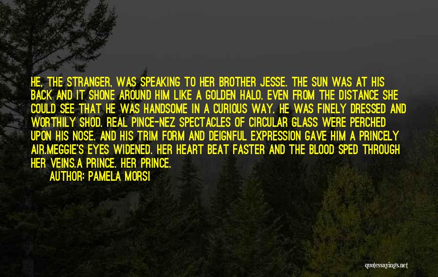 Pamela Morsi Quotes: He, The Stranger, Was Speaking To Her Brother Jesse. The Sun Was At His Back And It Shone Around Him