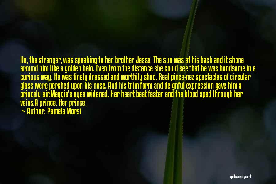 Pamela Morsi Quotes: He, The Stranger, Was Speaking To Her Brother Jesse. The Sun Was At His Back And It Shone Around Him