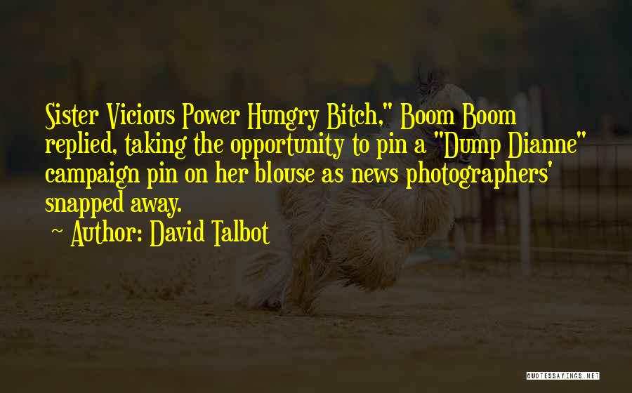 David Talbot Quotes: Sister Vicious Power Hungry Bitch, Boom Boom Replied, Taking The Opportunity To Pin A Dump Dianne Campaign Pin On Her