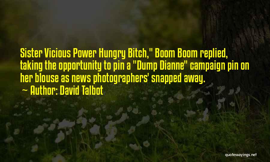 David Talbot Quotes: Sister Vicious Power Hungry Bitch, Boom Boom Replied, Taking The Opportunity To Pin A Dump Dianne Campaign Pin On Her