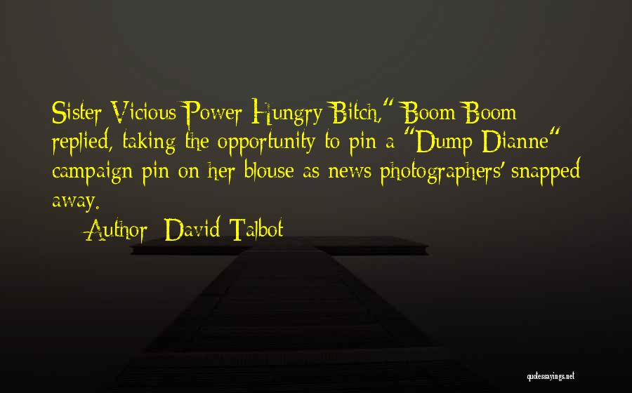 David Talbot Quotes: Sister Vicious Power Hungry Bitch, Boom Boom Replied, Taking The Opportunity To Pin A Dump Dianne Campaign Pin On Her