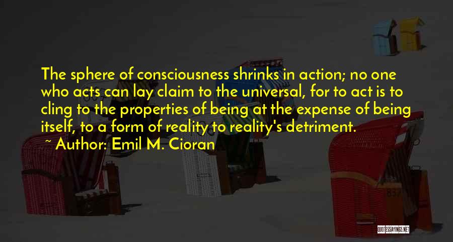 Emil M. Cioran Quotes: The Sphere Of Consciousness Shrinks In Action; No One Who Acts Can Lay Claim To The Universal, For To Act