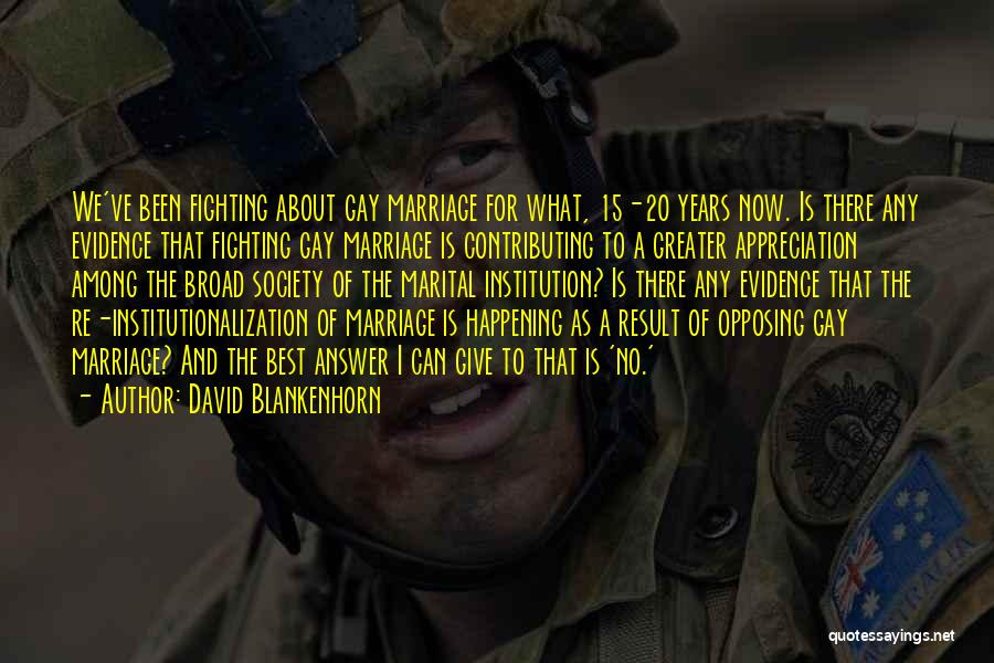 David Blankenhorn Quotes: We've Been Fighting About Gay Marriage For What, 15-20 Years Now. Is There Any Evidence That Fighting Gay Marriage Is