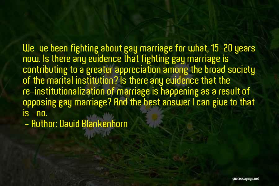 David Blankenhorn Quotes: We've Been Fighting About Gay Marriage For What, 15-20 Years Now. Is There Any Evidence That Fighting Gay Marriage Is