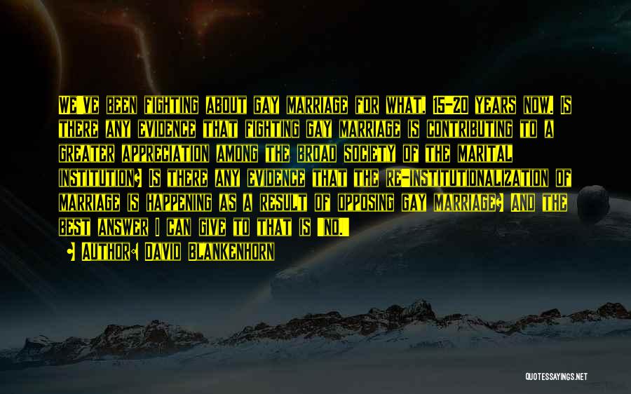 David Blankenhorn Quotes: We've Been Fighting About Gay Marriage For What, 15-20 Years Now. Is There Any Evidence That Fighting Gay Marriage Is