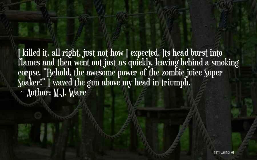 M.J. Ware Quotes: I Killed It, All Right, Just Not How I Expected. Its Head Burst Into Flames And Then Went Out Just