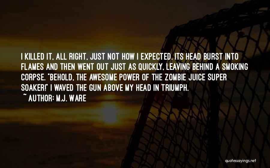 M.J. Ware Quotes: I Killed It, All Right, Just Not How I Expected. Its Head Burst Into Flames And Then Went Out Just