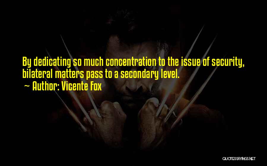 Vicente Fox Quotes: By Dedicating So Much Concentration To The Issue Of Security, Bilateral Matters Pass To A Secondary Level.