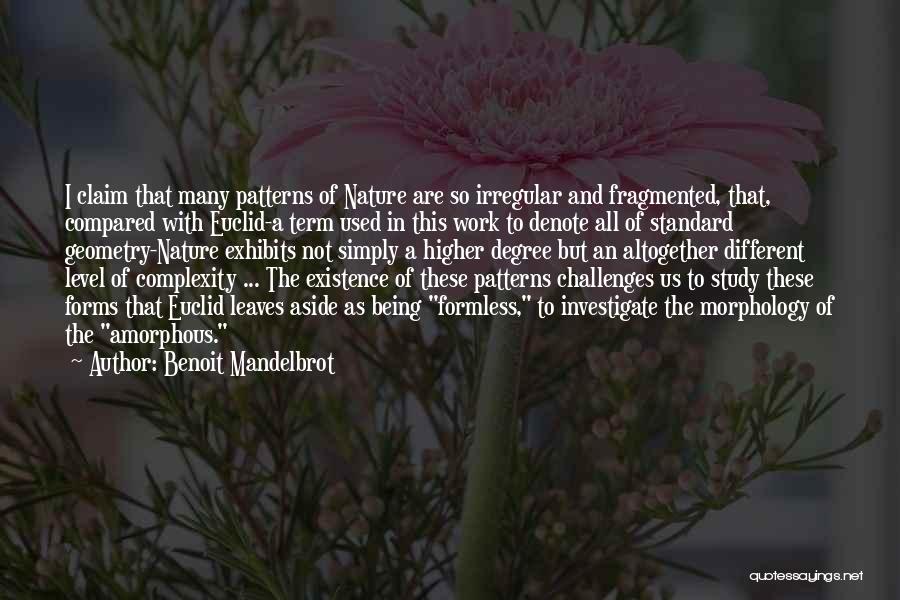 Benoit Mandelbrot Quotes: I Claim That Many Patterns Of Nature Are So Irregular And Fragmented, That, Compared With Euclid-a Term Used In This