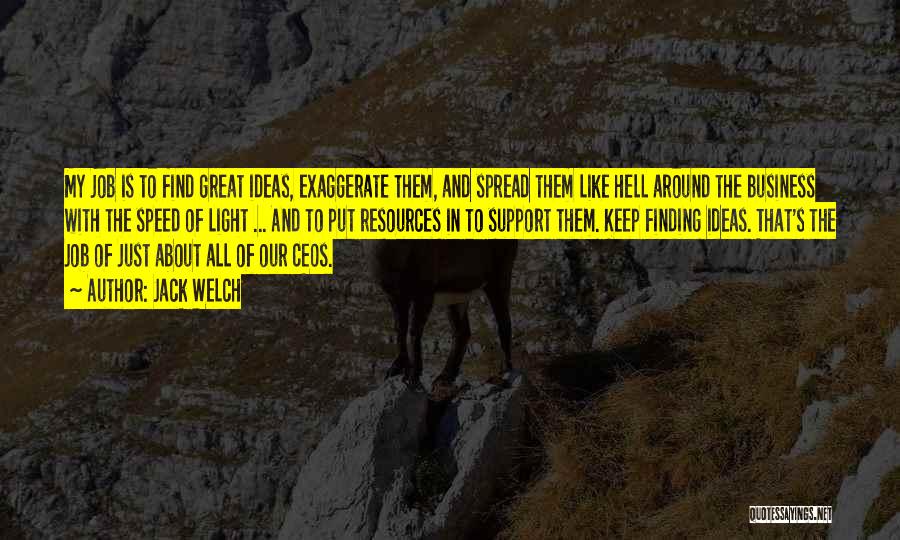 Jack Welch Quotes: My Job Is To Find Great Ideas, Exaggerate Them, And Spread Them Like Hell Around The Business With The Speed