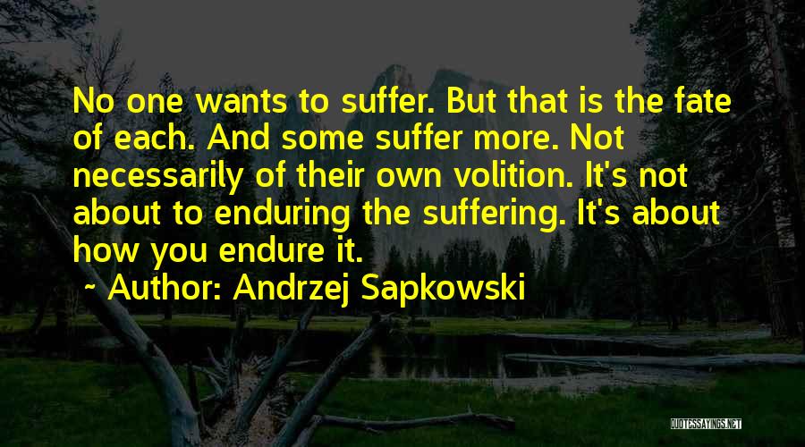 Andrzej Sapkowski Quotes: No One Wants To Suffer. But That Is The Fate Of Each. And Some Suffer More. Not Necessarily Of Their