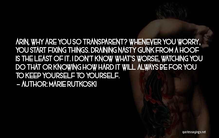 Marie Rutkoski Quotes: Arin, Why Are You So Transparent? Whenever You Worry, You Start Fixing Things. Draining Nasty Gunk From A Hoof Is