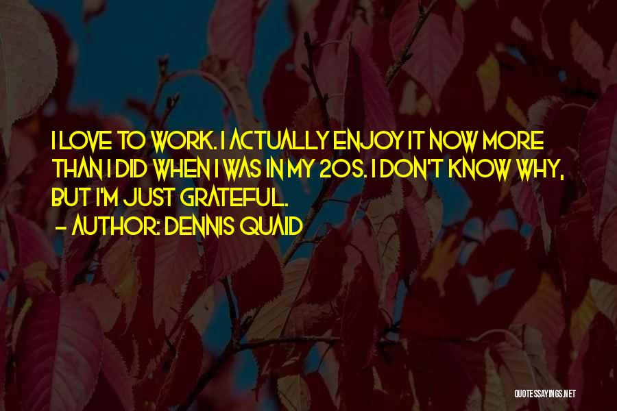 Dennis Quaid Quotes: I Love To Work. I Actually Enjoy It Now More Than I Did When I Was In My 20s. I