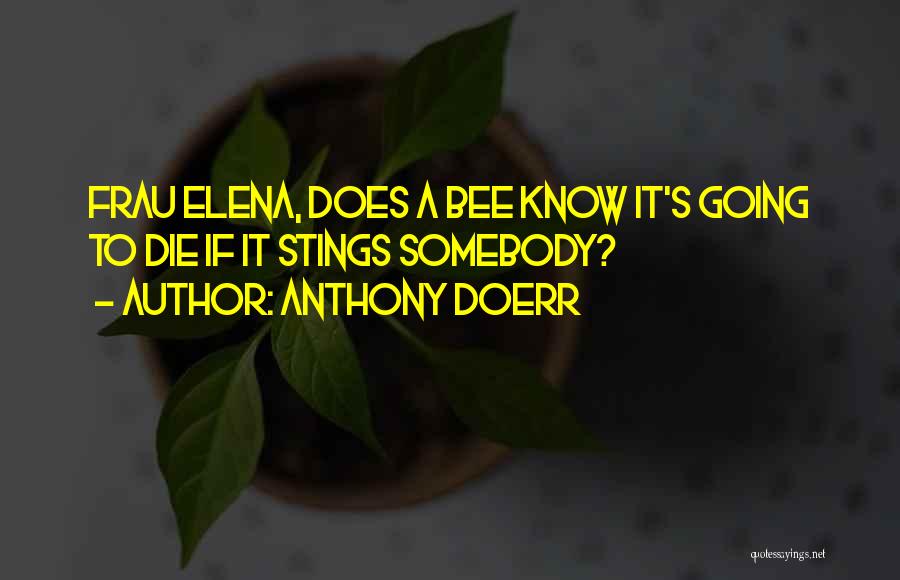 Anthony Doerr Quotes: Frau Elena, Does A Bee Know It's Going To Die If It Stings Somebody?