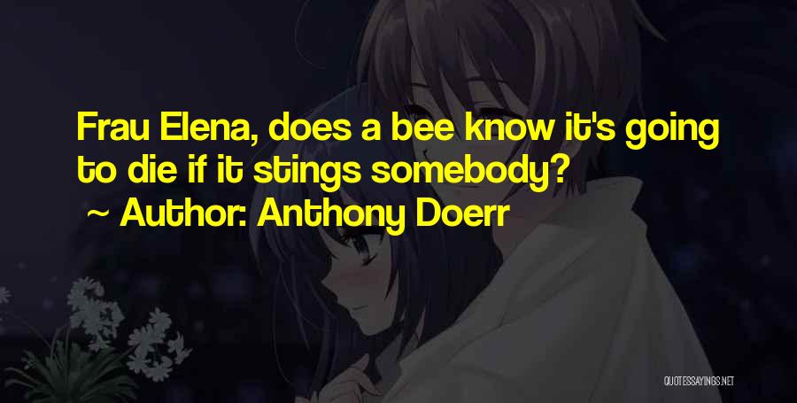 Anthony Doerr Quotes: Frau Elena, Does A Bee Know It's Going To Die If It Stings Somebody?